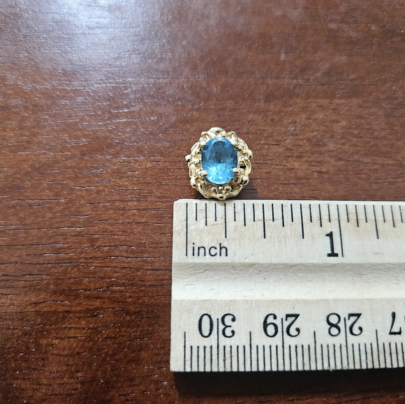 Stunning Oval Blue Topaz 14k Solid YG Slide Bracelet Charm / Pendant - Picture 5 of 7
